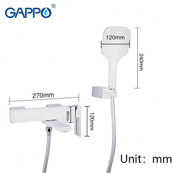 Змішувач для ванни GAPPO G3217-8, білий/хром фото
