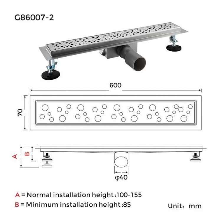 Трап для душу GAPPO G86007-2, 70х600 мм, нержавіюча сталь, сатин фото