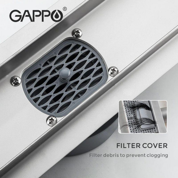 Трап для душу GAPPO G86007-4, 70х600 мм, нержавіюча сталь, під плитку, сатин фото